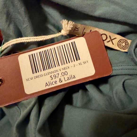 NWT XCVI Glennon V-neck Dress in Green Sky color, Pockets, Sz. XL - Picture 5 of 5